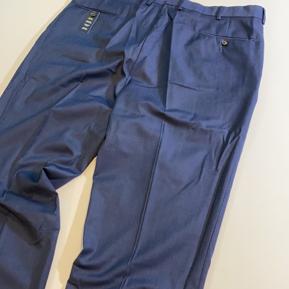 Stafford SZ 44 x 32 Mid Blue Classic Fit Flat Front Trousers Dress Pants - Picture 9 of 12